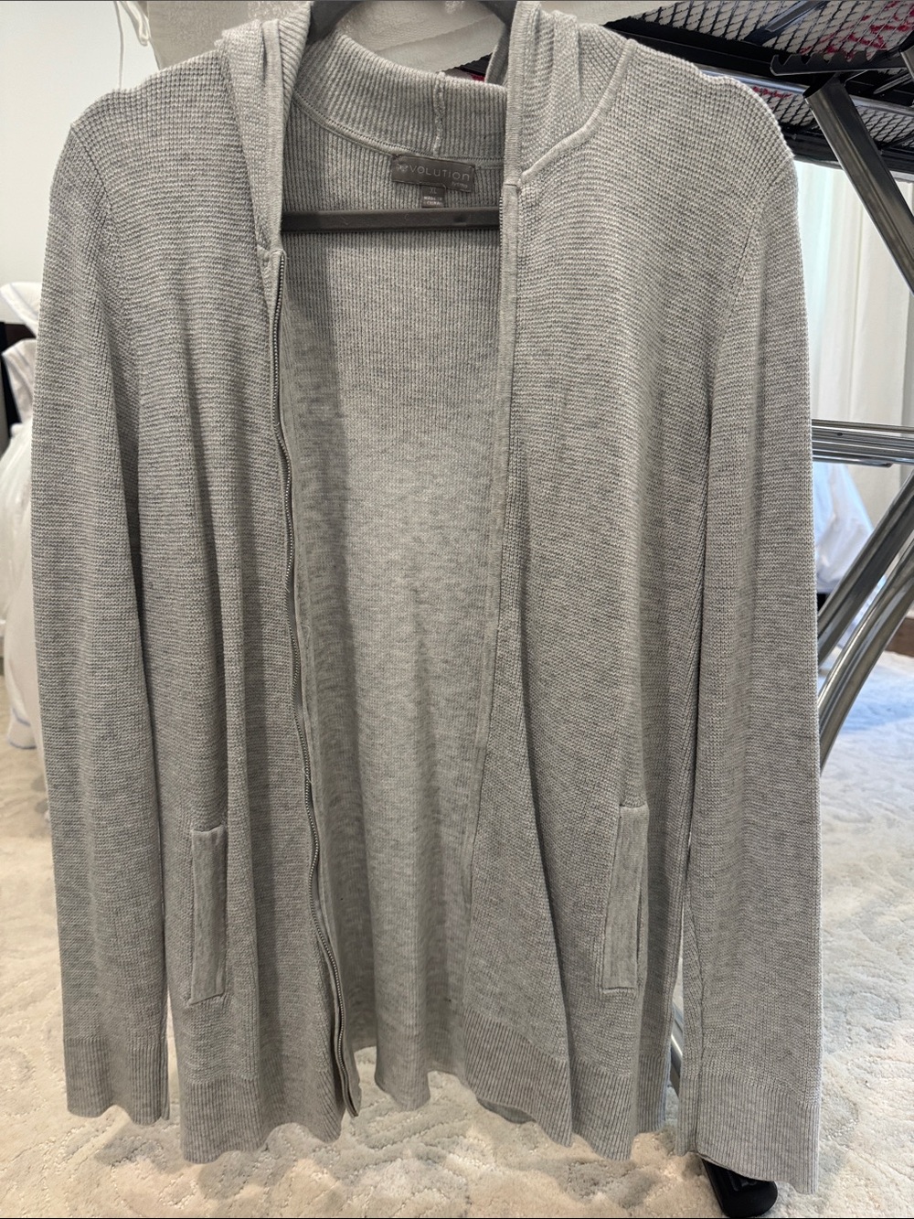 Evolution by Cyrus Light Gray Hooded Open-Front Cardigan